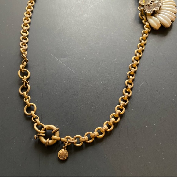 J.CREW signed Rhinestone Jeweled White fan Art Deco Bib Statement Necklace - Picture 10 of 12